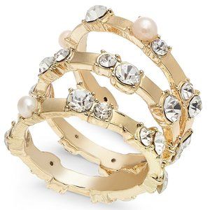 NWT INC Pearl Crystal Triple Stack Rings Sz11